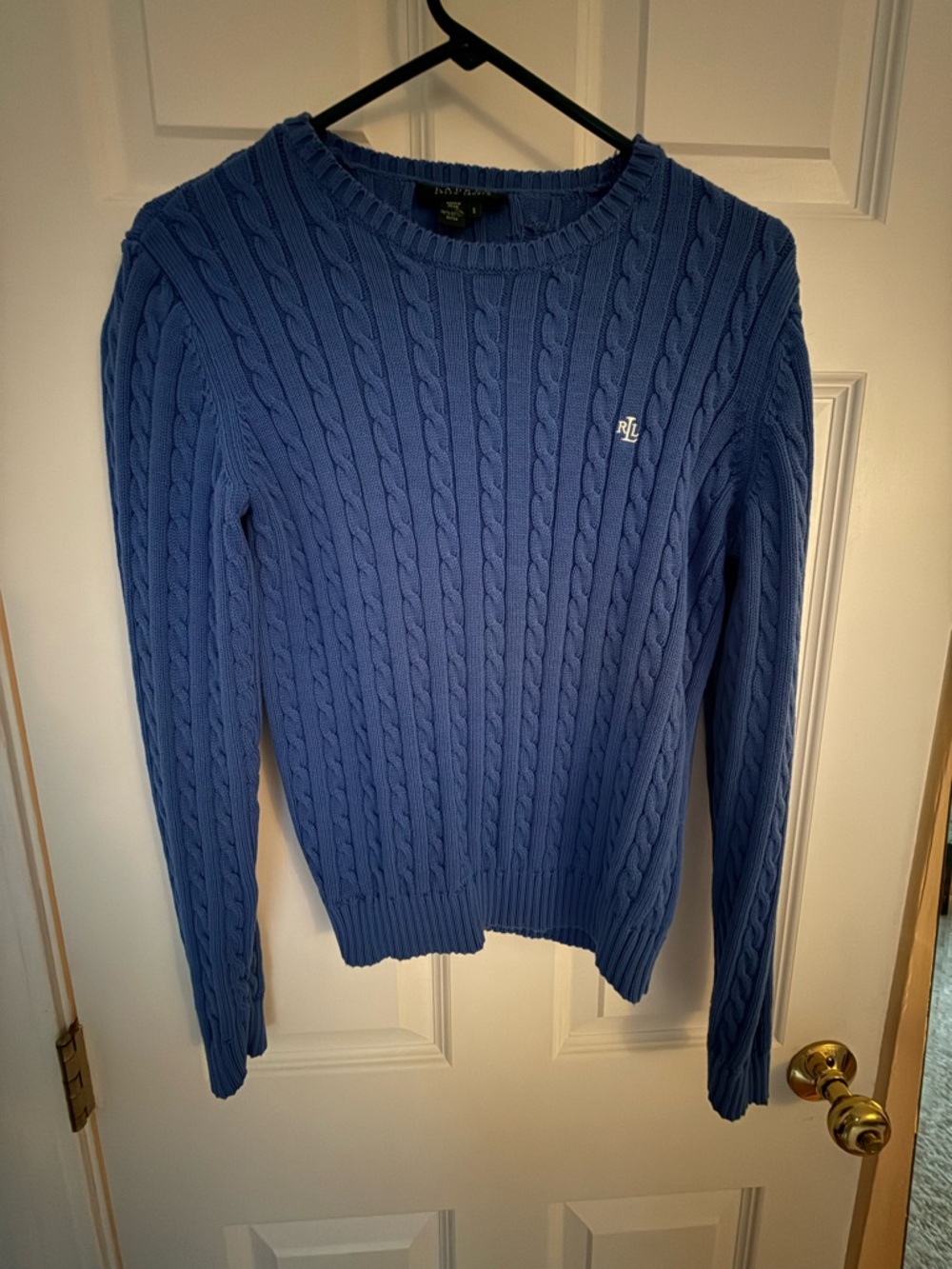 2 Sweaters! blue and white-Ralph Lauren Blue Cable-Knit Crewneck Sweater